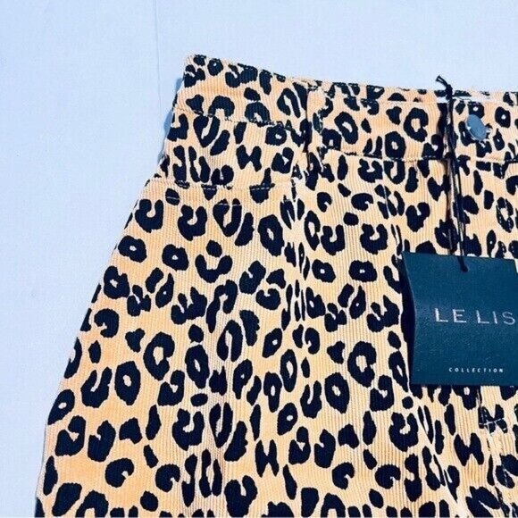 Le Lis Leopard Print Corduroy Mini Skirt Size Small Tan Statement Classic NEW - Picture 3 of 15